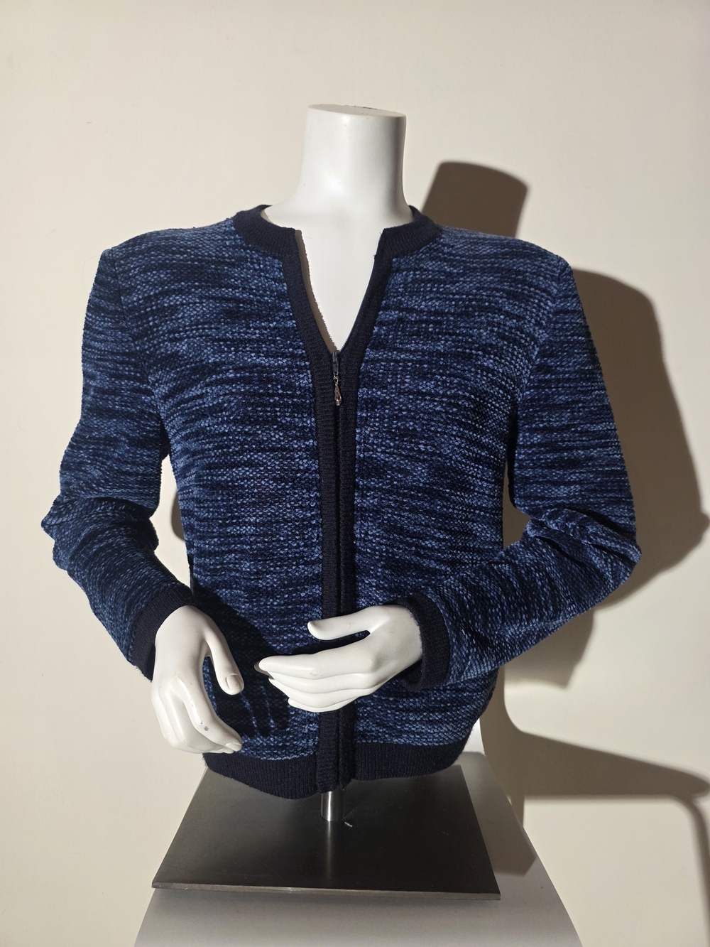 Women’s Navy Marled Bomber Jacket - Zip Front (Size M)